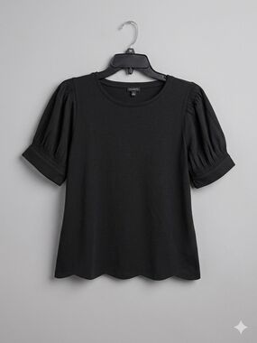 Talbots Black Puff Sleeve Scallop Hem Top - Size S​